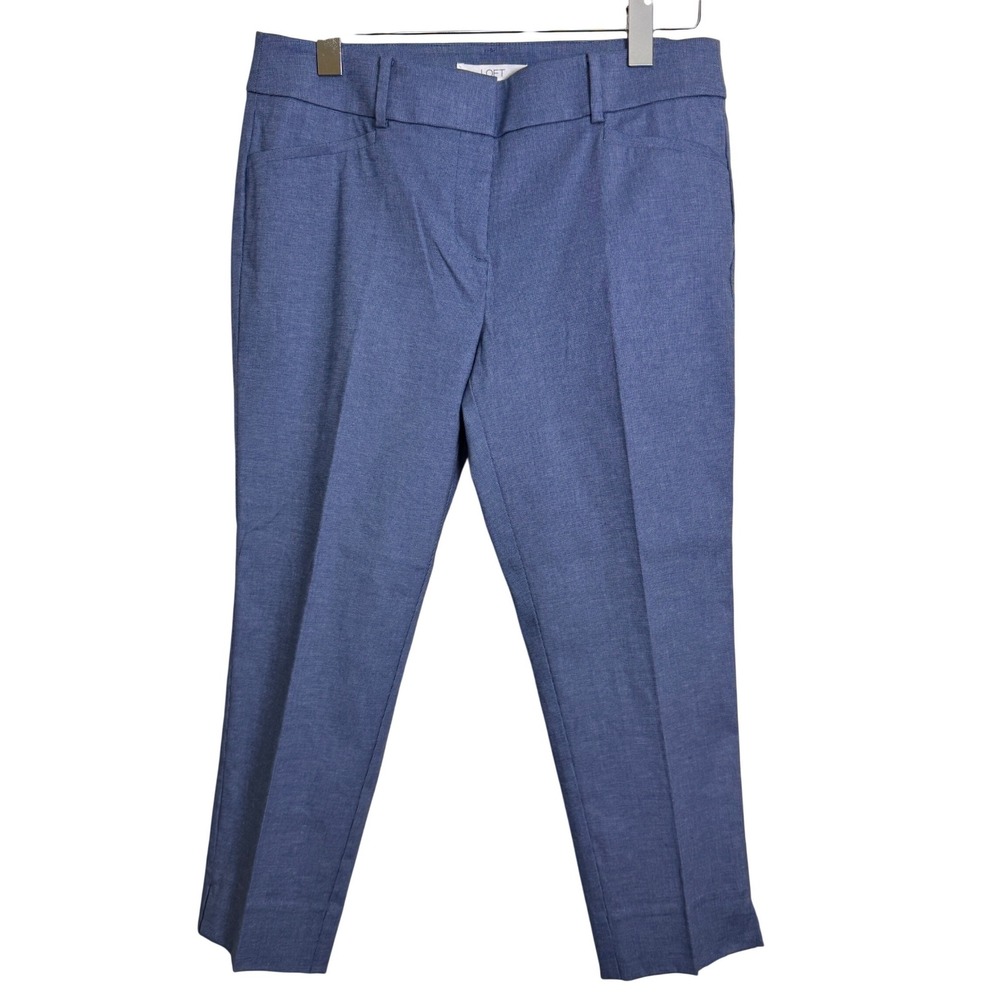 Loft The Riviera Pant Blue Textured Ankle Trousers Size 8P Petite Slim Leg